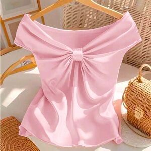 Pink Boatneck Bow-Effect Short Sleeve Top NEW 🏷️